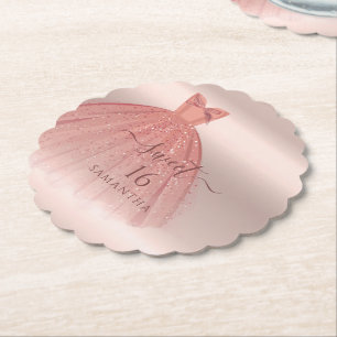Sweet 16 Rose Gold Modern Script Glam Birthday Paper Coaster