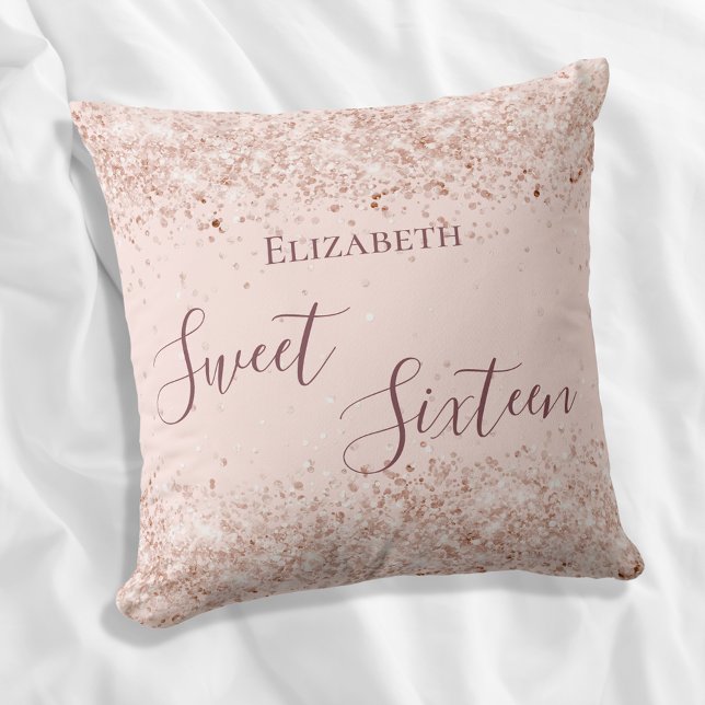 Sweet 16 rose gold name script confetti cushion (Creator Uploaded)