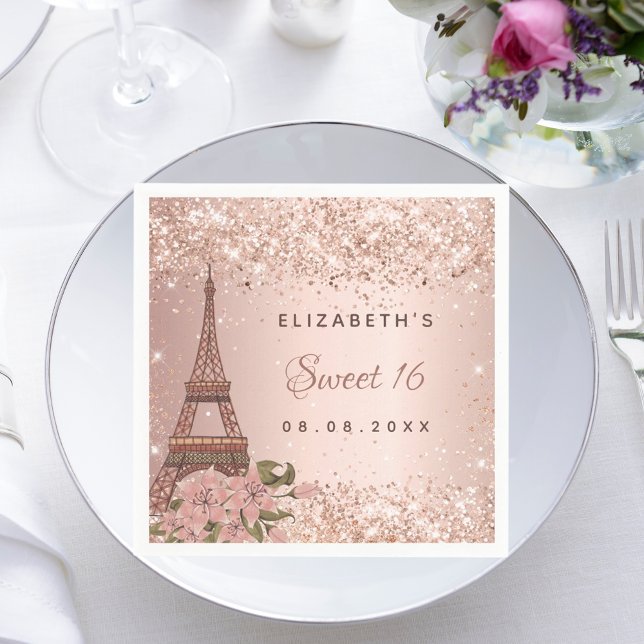 Sweet 16 rose gold Paris Eiffel Tower Napkin (Creator Uploaded)