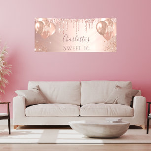 Sweet 16 rose gold pink drips balloons welcome banner