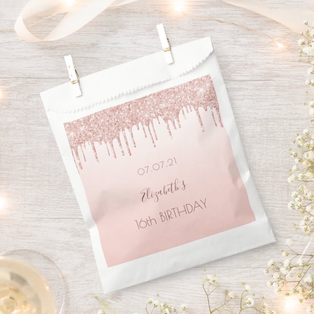 Sweet 16 rose gold pink drips favour bag (Clipped)