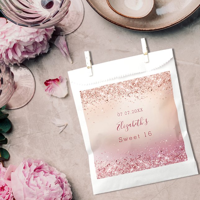 Sweet 16 rose gold pink sparkles favour bag (Creator Uploaded)