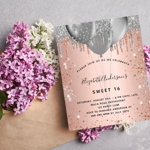 Sweet 16 rose gold silver balloons invitation