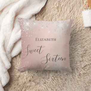 Sweet 16 rose gold silver blush sparkles cushion