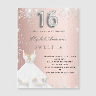 Sweet 16 rose gold silver dress magnet invitation