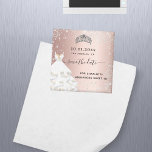 Sweet 16 rose gold silver dress save the date magnet<br><div class="desc">For an elegant Sweet 16,  16th birthday.  A rose gold,  blush gradient background color. Decorated with faux silver sparkles,  a tiara crown and a dress. Personalize and add a name,  age and a date. Save the Date is written with a modern hand lettered style script with swashes.</div>