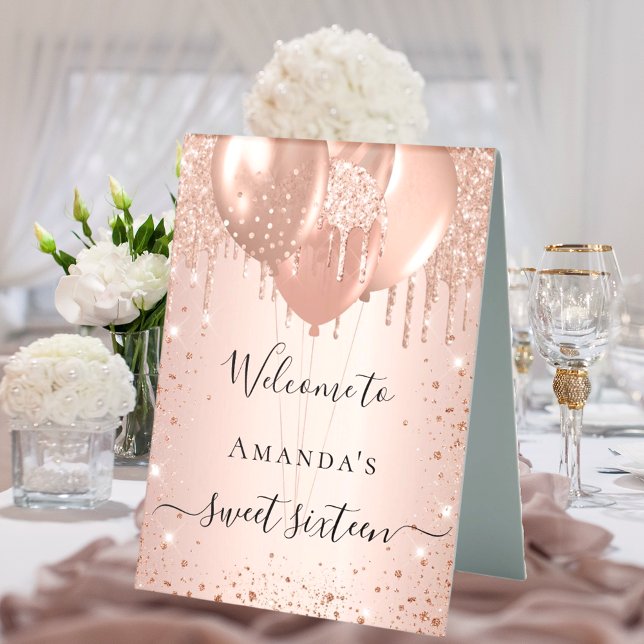 Sweet 16 rose gold sparkles blush party welcome (Creator Uploaded)