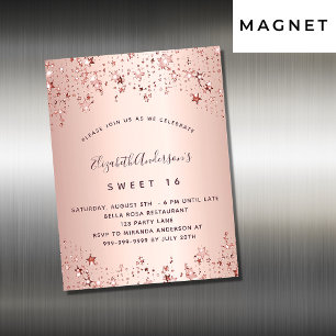 Sweet 16 rose gold stars blush invitation magnet