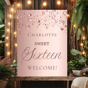 Sweet 16 rose gold stars welcome  poster