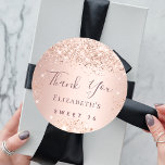 Sweet 16 rose gold thank you classic round sticker<br><div class="desc">For a girly and glamorous Sweet 16,  16th birthday party.  A rose gold metallic background with confetti. Personalize and add a name and age. With the text: Thank You written with a modern hand lettered style script.</div>