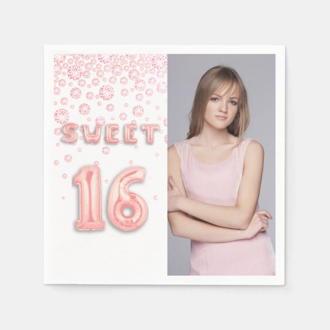 Sweet 16 rose gold white photo girly napkin (Front)