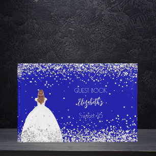 Sweet 16 royal blue dress glitter guest book