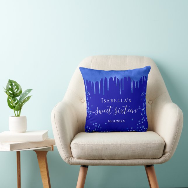 Sweet 16 royal blue drips name script cushion (Chair)