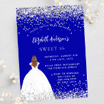 Sweet 16 royal blue glitter dress luxury invitation<br><div class="desc">A modern,  stylish and glamourous invitation for a Sweet 16,  16th birthday party.  A royal blue background with faux glitter dust,  a girl wearing a ball gown.  The name is written with a modern hand lettered style script.  Personalise and add your party details.</div>