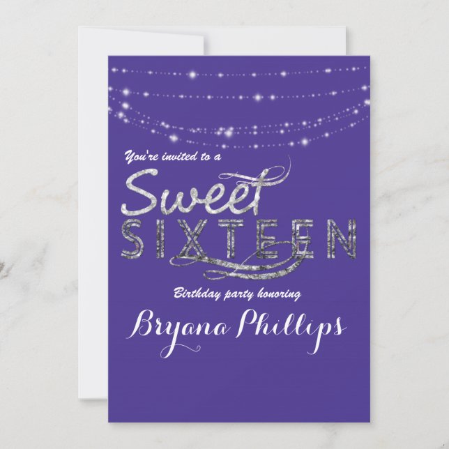 Sweet 16 Royal Blue Glitter Sliver Party Glam Invitation (Front)