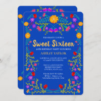 Sweet 16 Royal Blue Mexican Fiesta Floral Birthday