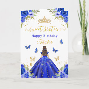 Sweet 16 Royal Blue Princess Brunette Girl Card