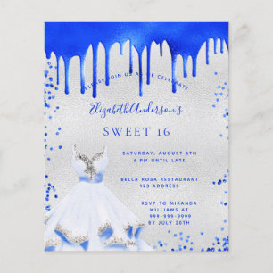 Sweet 16 royal blue silver budget invitation flyer
