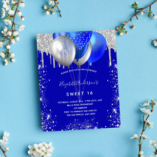 Sweet 16 royal blue silver budget invitation flyer