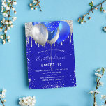 Sweet 16 royal blue silver glitter balloons luxury invitation<br><div class="desc">A royal blue background. Decorated with faux silver glitter drips paint dripping look,  sparkles and balloons. Personalise and add a name and party details. The name is written with a hand lettered style script.</div>
