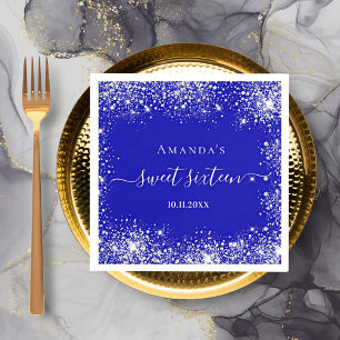 Sweet 16 royal blue silver glitter dust monogram napkin