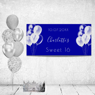Sweet 16 royal blue white balloons party poster