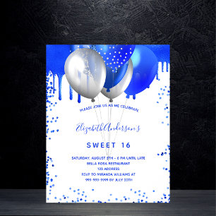 Sweet 16 royal blue white budget invitation flyer