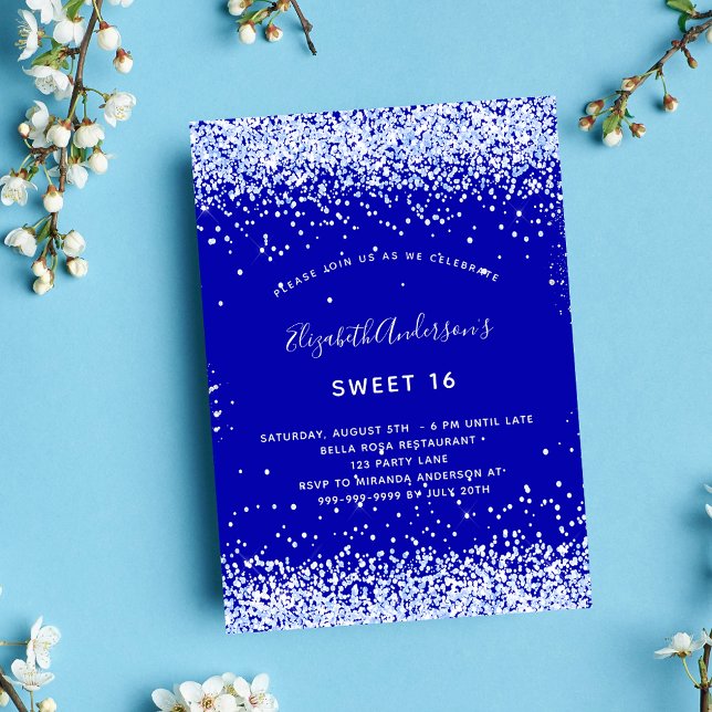 Sweet 16 royal blue white luxury invitation (Creator Uploaded)