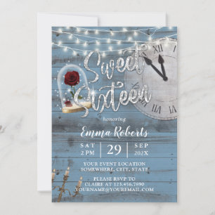 Sweet 16 Rustic Fairy Tale Dusty Blue Barn Wood  Invitation
