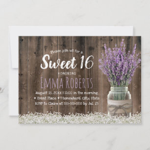Sweet 16 Rustic Lavender Floral Jar Elegant Wood Invitation