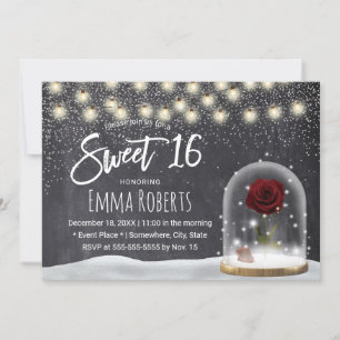 Sweet 16 Rustic Winter Beauty Rose Dome Chalkboard Invitation