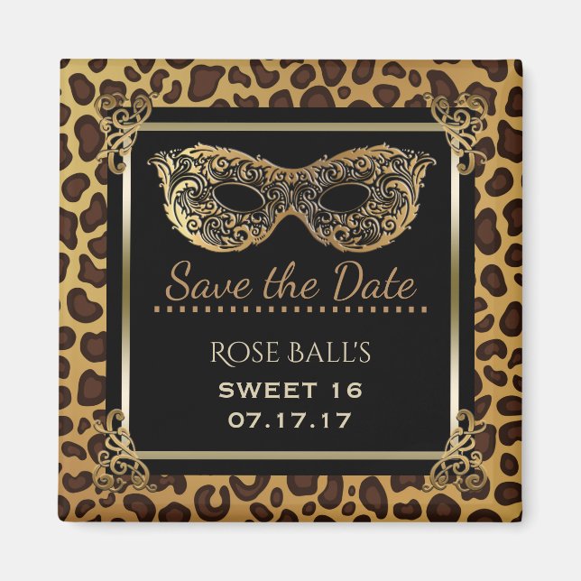 Sweet 16 Save the Date 16th Birthday Ball Leopard Magnet (Front)