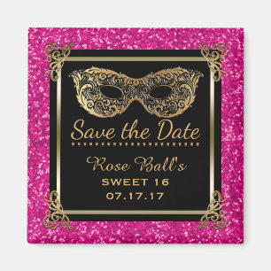 Sweet 16 Save the Date 16th Birthday Pink Gold Magnet