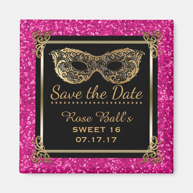 Sweet 16 Save the Date 16th Birthday Pink Gold Magnet (Front)