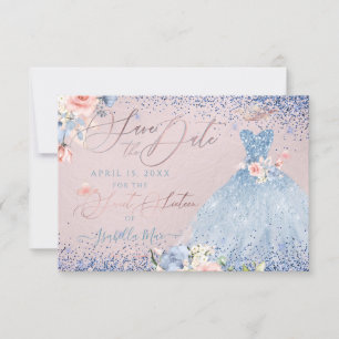Sweet 16 Save the Date Dusty Blue Gown Invitation