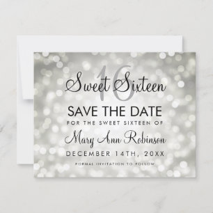 Sweet 16 Save The Date Silver Glitter Lights