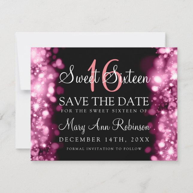 Sweet 16 "Save The Date" Sparkling Lights Blush Save The Date (Front)