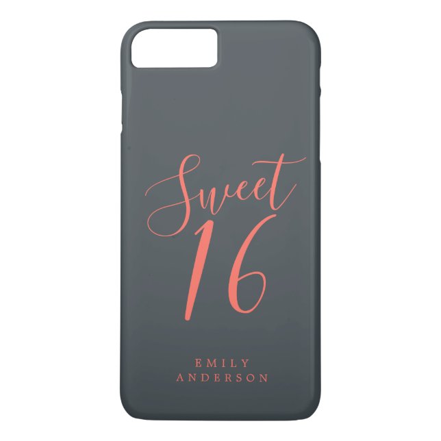 Sweet 16 Script Coral Black 16th Birthday Case-Mate iPhone Case (Back)