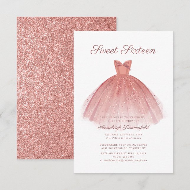 Sweet 16 Script Modern Dress Birthday Invitation (Front/Back)