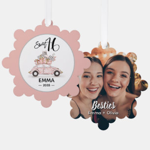 Sweet 16 Script Photo Bestie Snowflake Ornament