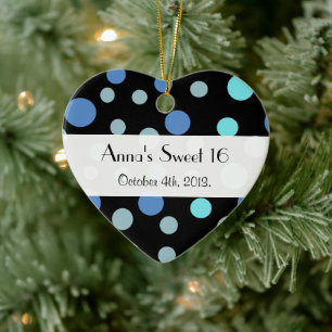 Sweet 16 - Seamless Dots, Spots - Blue Ceramic Tree Decoration