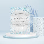 Sweet 16 silver blue glitter elegant party invitation<br><div class="desc">For an elegant Sweet 16,  16th birthday.  A faux silver metallic looking background.  Decorated with blue faux glitter dust. Personalise and add a name,  age and party details. The name is written with a hand lettered style script</div>