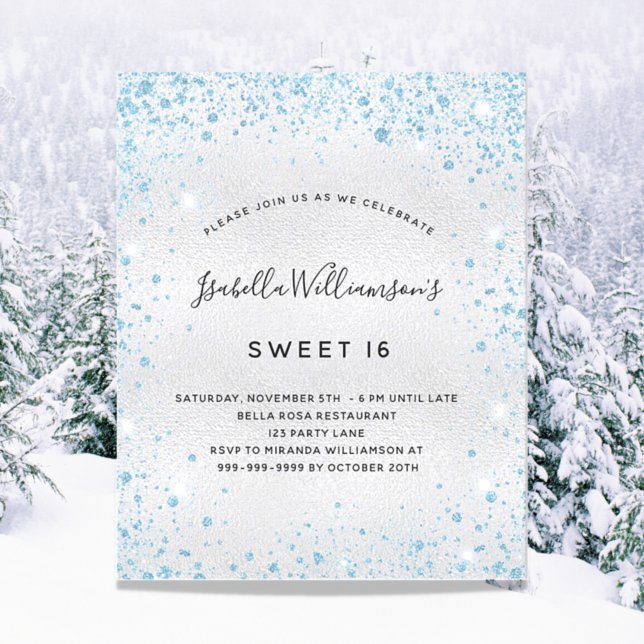 Sweet 16 silver blue glitter invitation (Creator Uploaded)