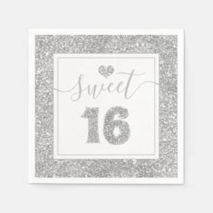 Sweet 16 Silver Faux Glitter Birthday Party Napkin