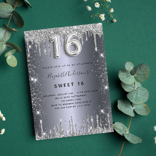 Sweet 16 silver glitter drips invitation