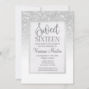 Sweet 16 Silver Glitter Glamourous Party Invitatio Invitation