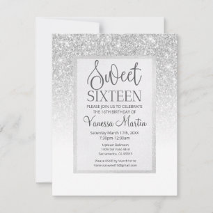Sweet 16 Silver Glitter Glamourous Party Invitatio Invitation