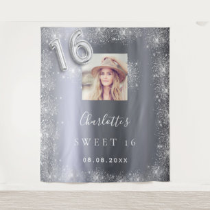 Sweet 16 silver photo glitter dust welcome tapestry