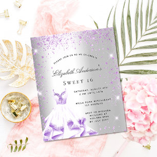 Sweet 16 silver purple dress glitter invitation