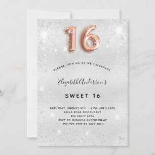 Sweet 16 silver rose gold sparkles invitation